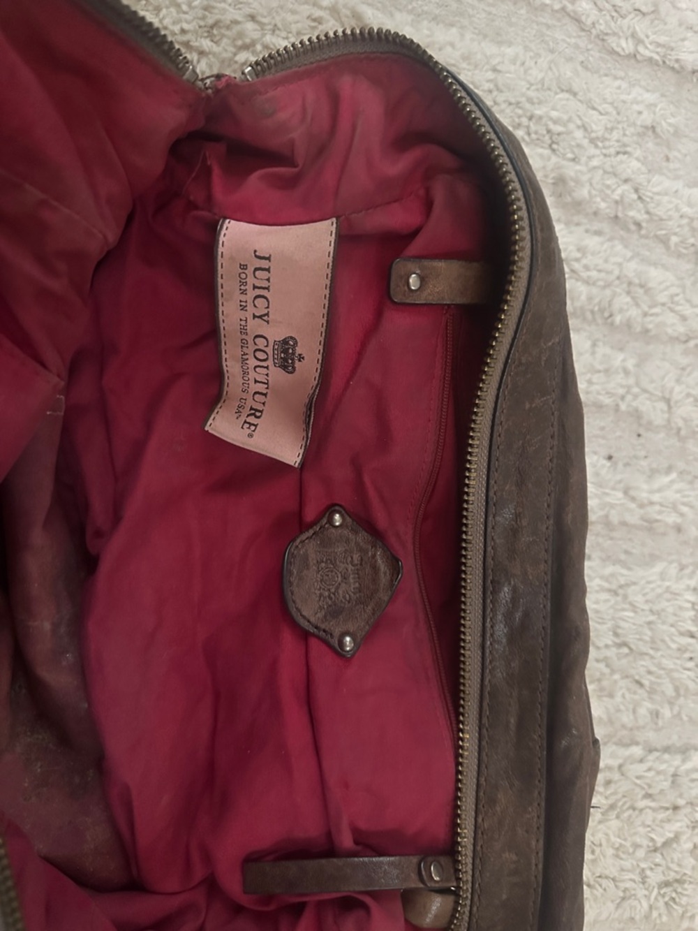 Juicy Couture Y2K vintage Brown Braided-Accent Leather Shoulder Bag - Picture 2 of 4